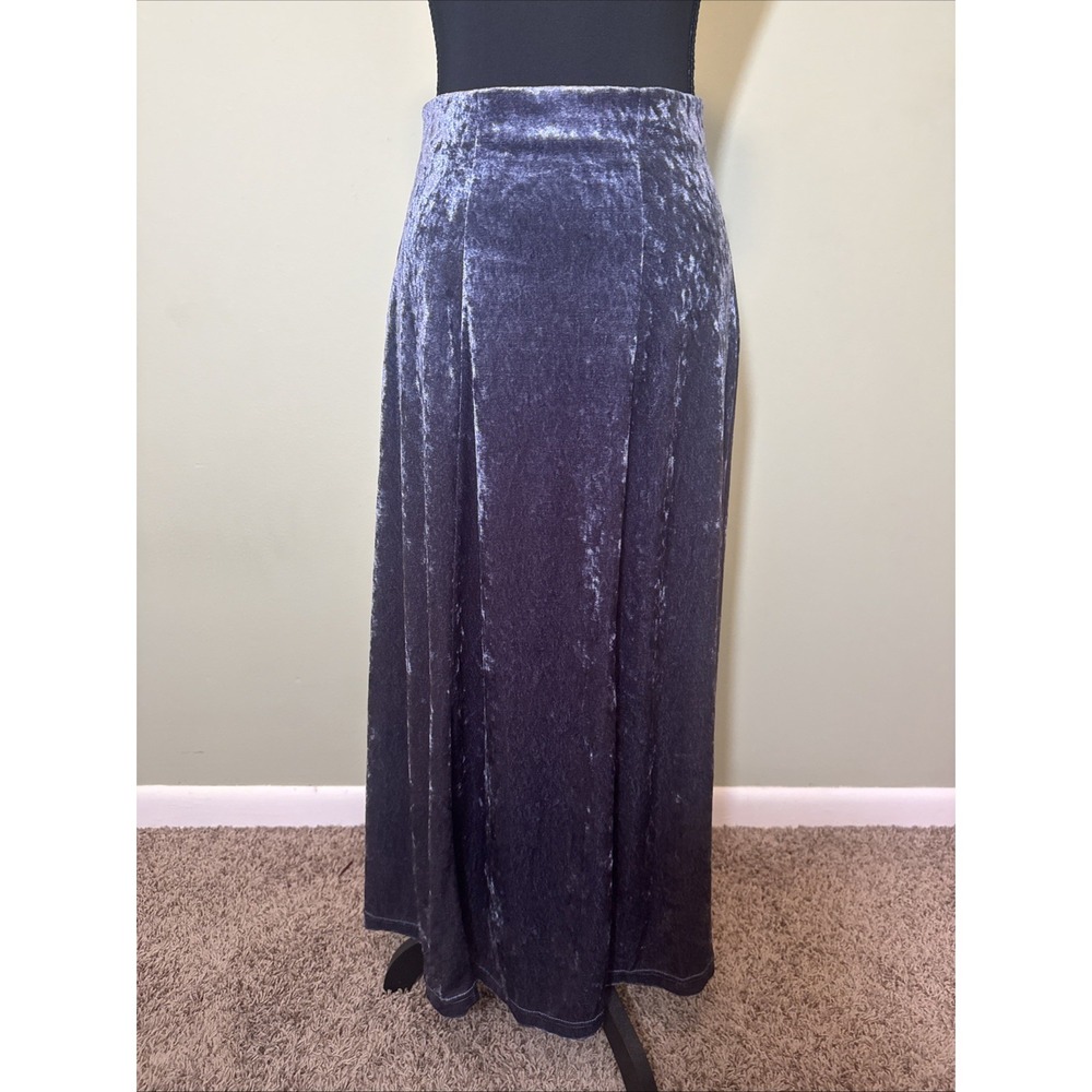 Vintage Velvet Maxi Skirt Italian Made Blue Elastic Waist Boho 100% Cotton Large
